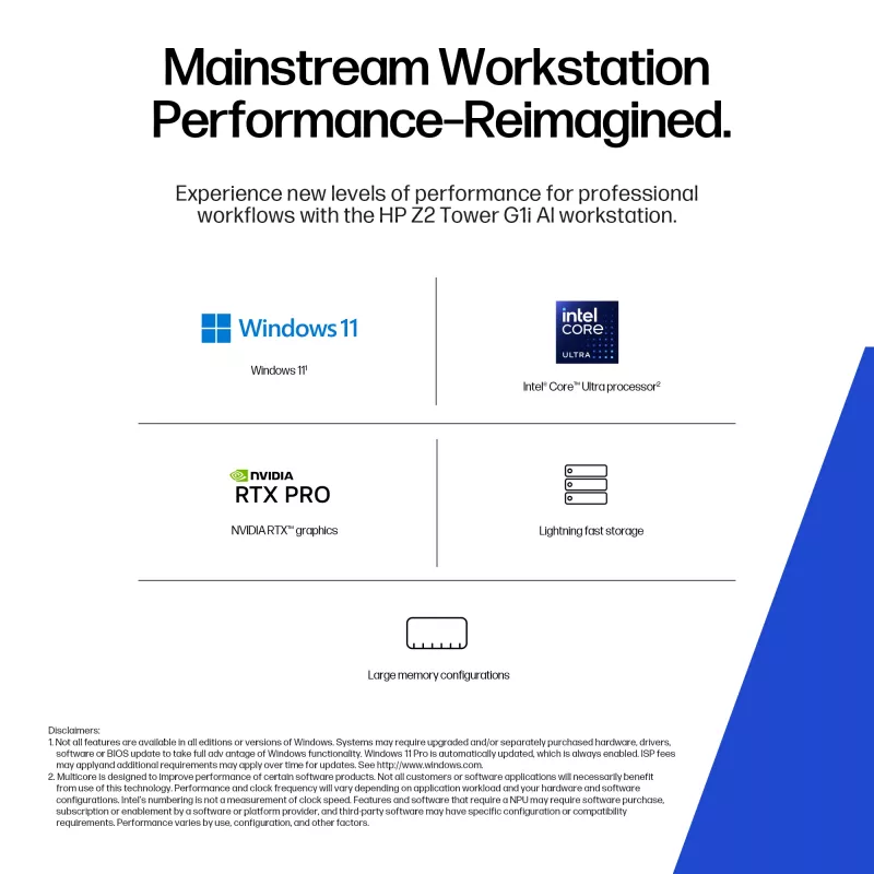 HP Z2 Tower G1i Intel Core Ultra 5 245 16 GB DDR5-SDRAM Windows 11 Pro Workstation Workstation de IA, PC de IA