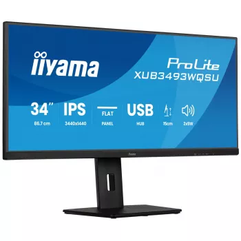 Monitor de computador IIYAMA ProLite XUB3493WQSU-B6 34 inch 3440×1440 UltraWide QHD IPS LED, 1 ms, hub USB 3.2, altifalantes, VESA, altura ajustável