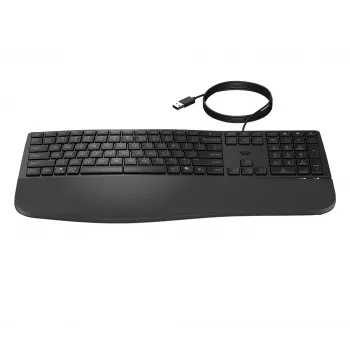 Teclado com fio HP 485 Comfort tamanho completo USB membrana com apoio de pulso