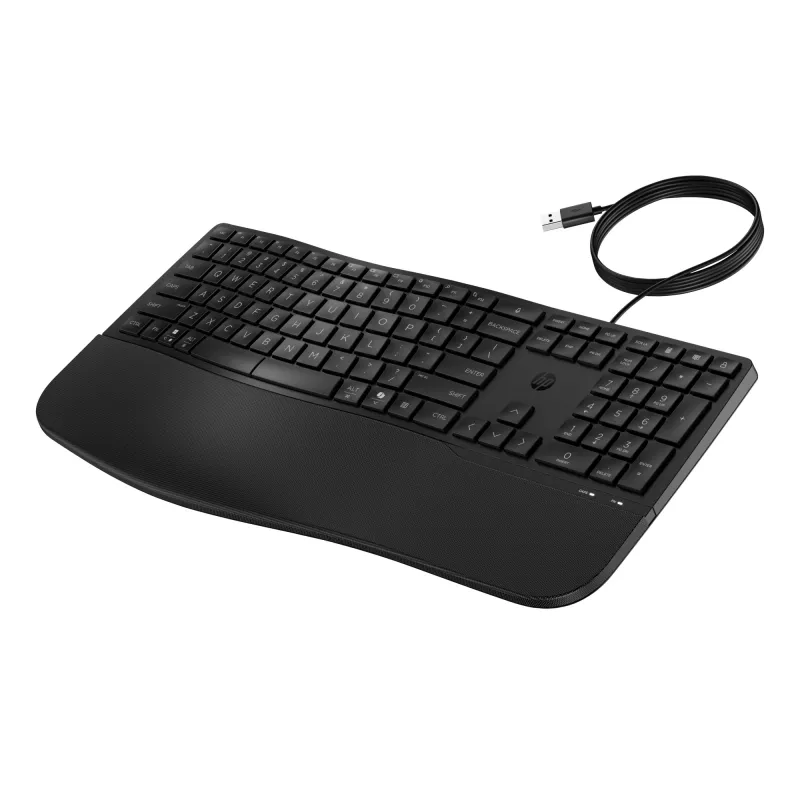 Teclado com fio HP 485 Comfort tamanho completo USB membrana com apoio de pulso