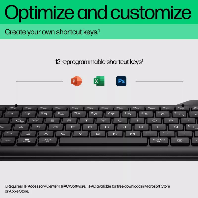 Teclado HP 475 Dual-Mode Wireless, tamanho completo (100%), Wireless, RF Wireless + Bluetooth, membrana, preto