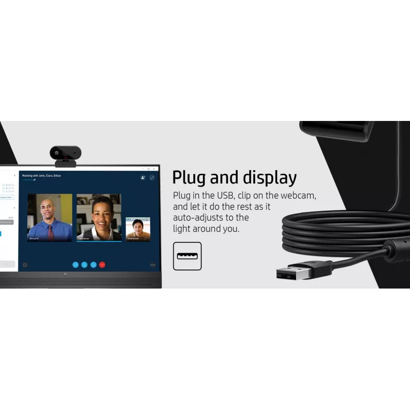 Webcam HP 325 FHD, empresarial, Windows 10, Windows 11, MacOS, 72 mm, 53,6 mm, 53,2 mm
