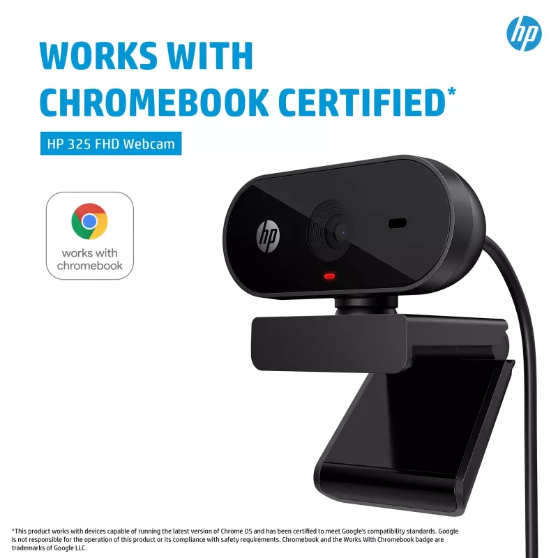 Webcam HP 325 FHD, empresarial, Windows 10, Windows 11, MacOS, 72 mm, 53,6 mm, 53,2 mm