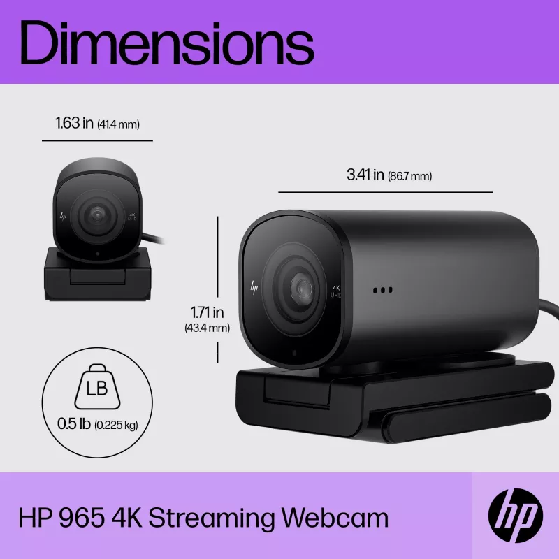 Webcam HP 325 FHD, empresarial, Windows 10, Windows 11, MacOS, 72 mm, 53,6 mm, 53,2 mm
