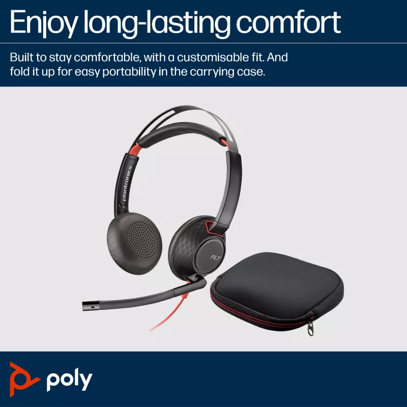 Headset HP Poly Blackwire 5220 estéreo USB-C +ficha 3,5 mm +adaptador USB-C/A (embalagem múltipla)