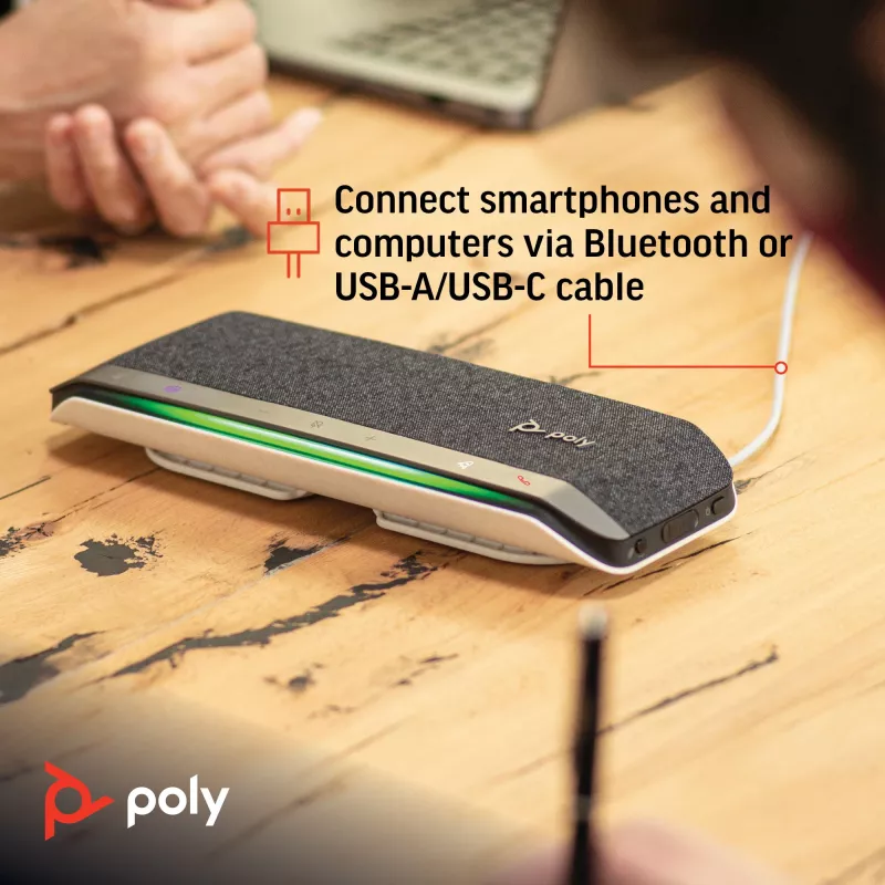 Speakerphone HP Poly Sync 40 certificado Microsoft Teams, prateado, Windows 10, Windows 11, MacOS, 30 h, RoHS, Federal Communications Commission (FCC), CE, 38 mm