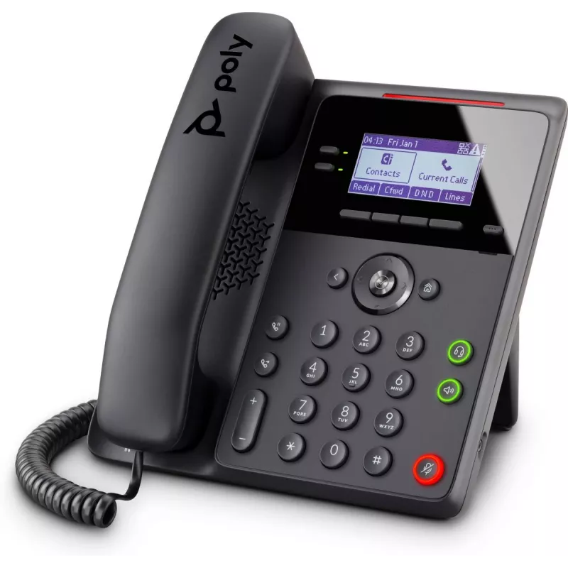Telefone IP POLY Edge B10 preto, auscultador com fios, 2 linhas, ecrã LCD