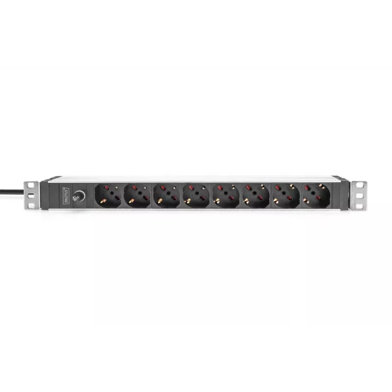 PDU de alumínio 1U DIGITUS, 8 saídas italianas, ficha com pré-fusível 10A, 250VAC