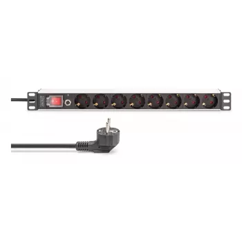 PDU DIGITUS - montagem em rack de alumínio 1U 7x segurança + 1x saída 16A 4000W 250VAC 50/60Hz proteção contra sobrecarga
