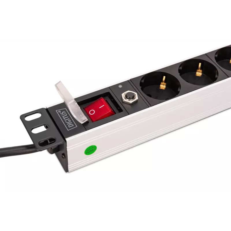 PDU DIGITUS - montagem em rack de alumínio 1U 7x segurança + 1x saída 16A 4000W 250VAC 50/60Hz proteção contra sobrecarga