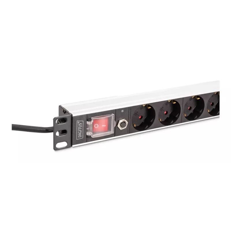 PDU DIGITUS - montagem em rack de alumínio 1U 7x segurança + 1x saída 16A 4000W 250VAC 50/60Hz proteção contra sobrecarga