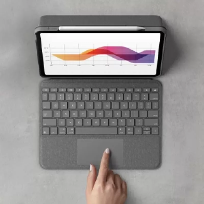 Capa de teclado Folio Touch LOGITECH com retroiluminação e trackpad Oxford cinzento para iPad Air (4.ª geração) alemão Qwertz