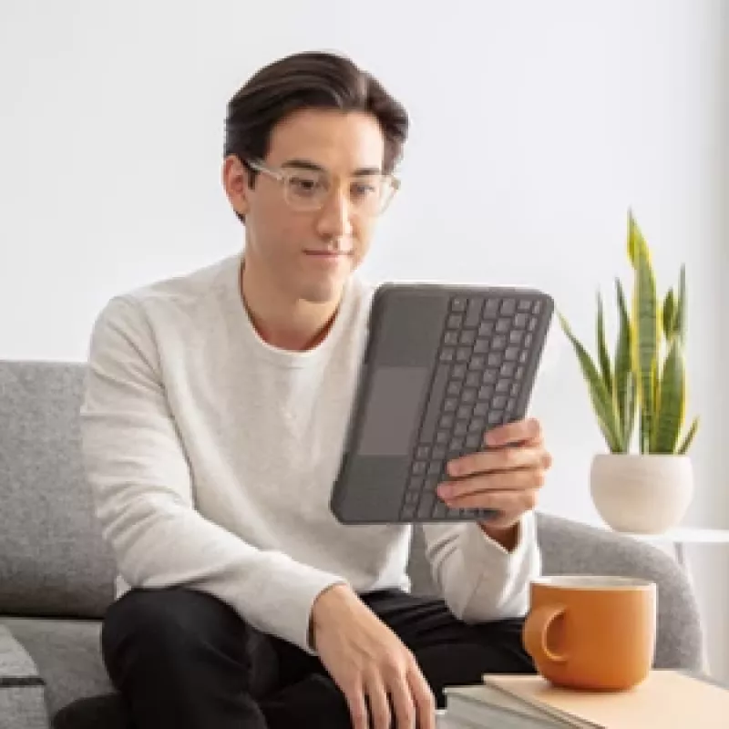 Capa de teclado Folio Touch LOGITECH com retroiluminação e trackpad Oxford cinzento para iPad Air (4.ª geração) alemão Qwertz