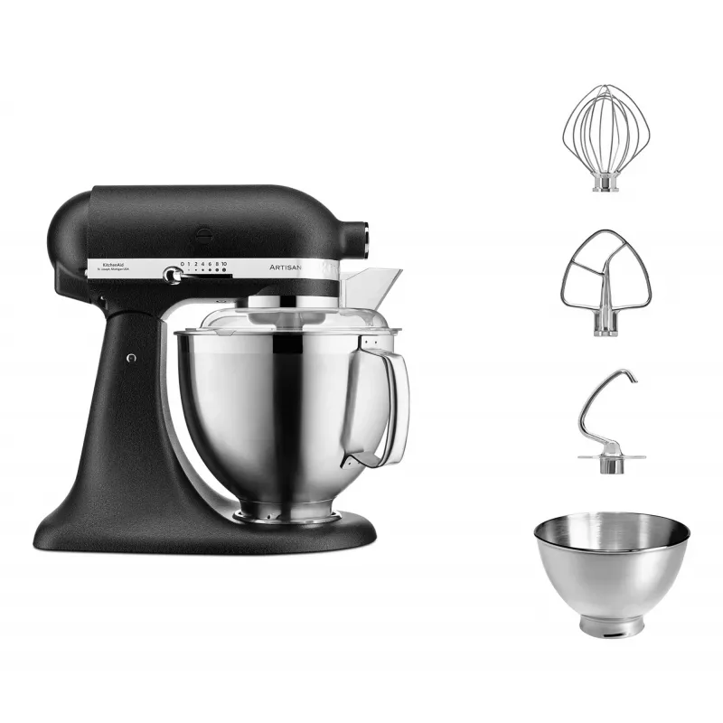 Máquina de cozinha KITCHENAID ARTISAN 5KSM185PS — taça de aço inoxidável 4,8 L, 300 W, 10 velocidades, preta