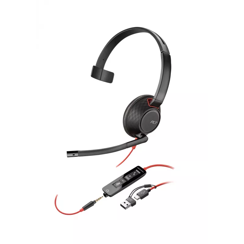 Headset HP Poly Blackwire 5210 monaural USB-C + ficha 3,5mm + adaptador USB-C/A (Bulk)