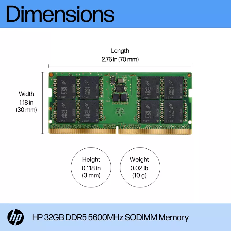 HP 32GB DDR5 5600 SODIMM Memória, 32 GB, DDR5, 5600 MHz, 262-Pin SO-DIMM