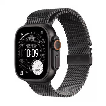 Apple Watch Ultra 3 GPS + Cellular 49mm caixa de titânio preto com pulseira Milanese Loop de titânio preto, grande