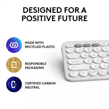 Teclado mini compacto Logitech Pebble Keys 2 K380s — RF Wireless + Bluetooth, QWERTY US International, branco
