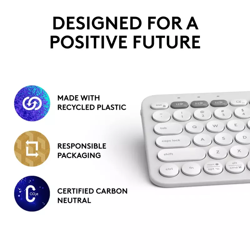 Teclado mini compacto Logitech Pebble Keys 2 K380s — RF Wireless + Bluetooth, QWERTY US International, branco