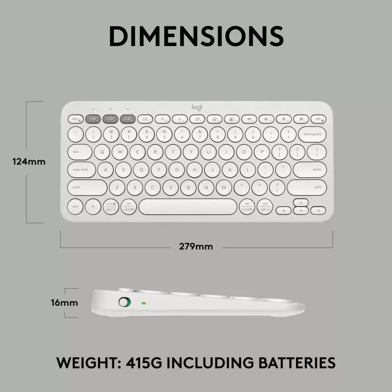 Teclado mini compacto Logitech Pebble Keys 2 K380s — RF Wireless + Bluetooth, QWERTY US International, branco