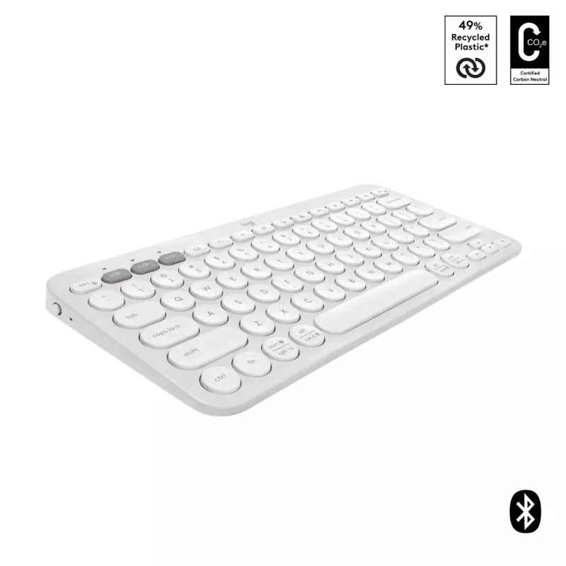 Teclado mini compacto Logitech Pebble Keys 2 K380s — RF Wireless + Bluetooth, QWERTY US International, branco
