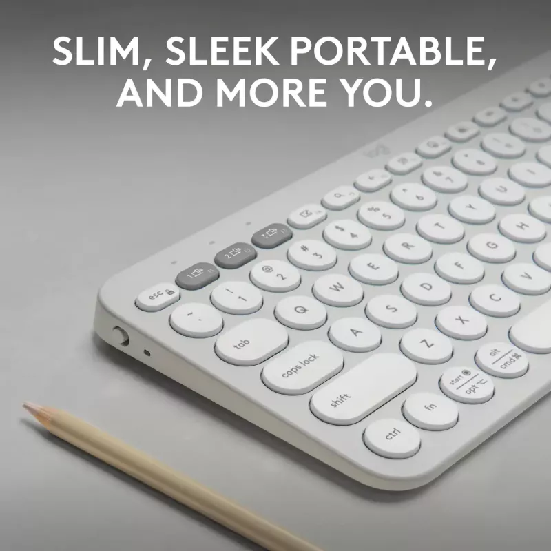 Teclado mini compacto Logitech Pebble Keys 2 K380s — RF Wireless + Bluetooth, QWERTY US International, branco
