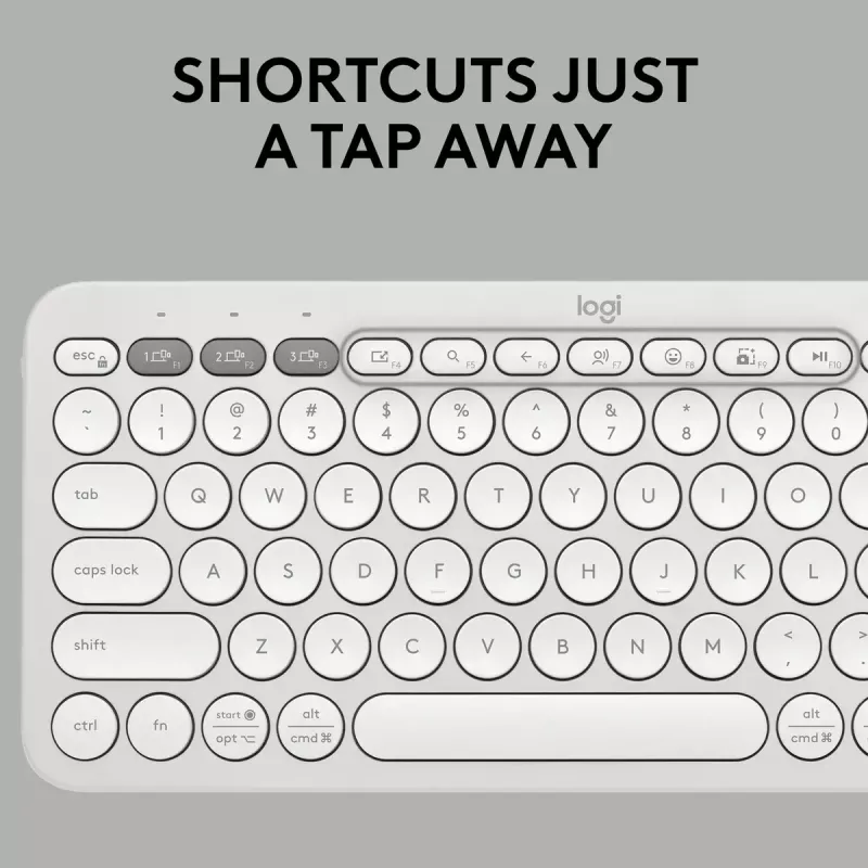 Teclado mini compacto Logitech Pebble Keys 2 K380s — RF Wireless + Bluetooth, QWERTY US International, branco