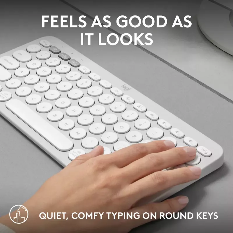 Teclado mini compacto Logitech Pebble Keys 2 K380s — RF Wireless + Bluetooth, QWERTY US International, branco