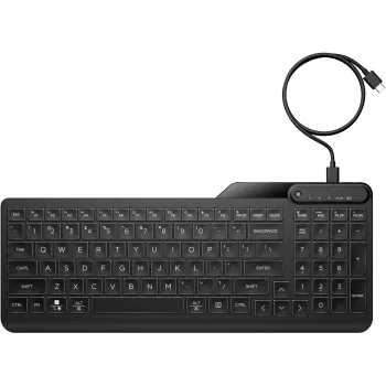 Teclado com fios retroiluminado multidispositivo HP 405, tamanho completo (100%), com fios, USB, membrana, QWERTY, preto