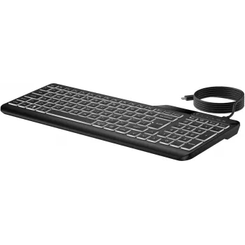 Teclado com fios retroiluminado multidispositivo HP 405, tamanho completo (100%), com fios, USB, membrana, QWERTY, preto