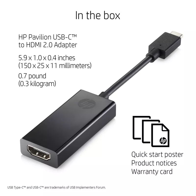 HP 1WC36AA adaptador de USB-C para HDMI 2.0, USB-C macho para HDMI fêmea, preto