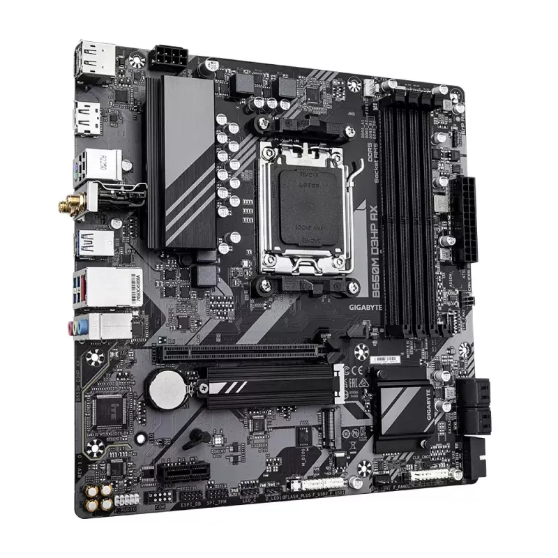 Placa-mãe GIGABYTE B650M D3HP AX Micro ATX, AMD AM5, B650, 4x DDR5 DIMM, 256GB, Wi‑Fi, 2.5Gb LAN