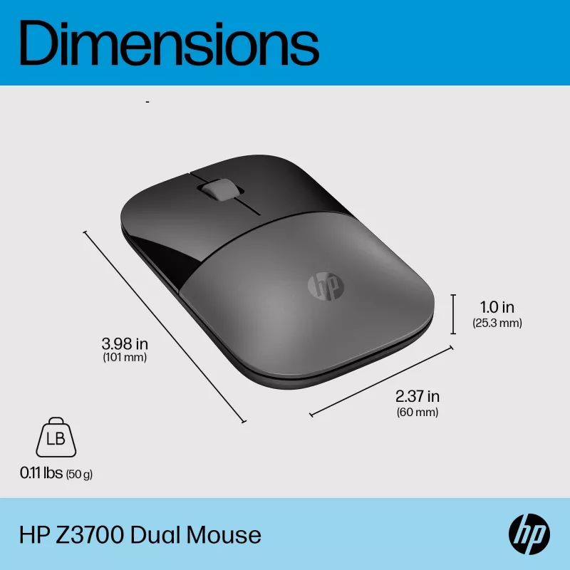 Rato HP Z3700 Dual Silver, ambidestro, RF Wireless + Bluetooth, prateado