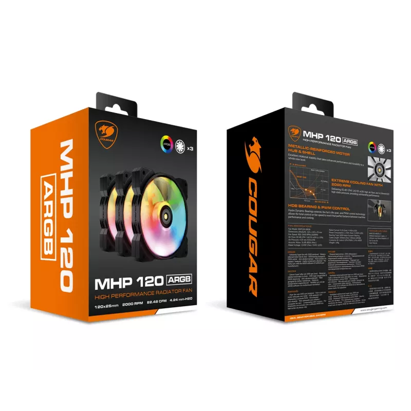 Ventoinha para caixa COUGAR MHP 120 ARGB, preto (pack de 3)