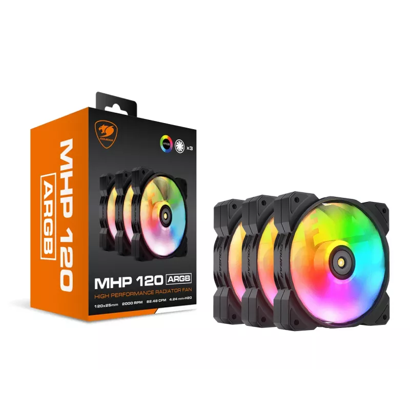 Ventoinha para caixa COUGAR MHP 120 ARGB, preto (pack de 3)