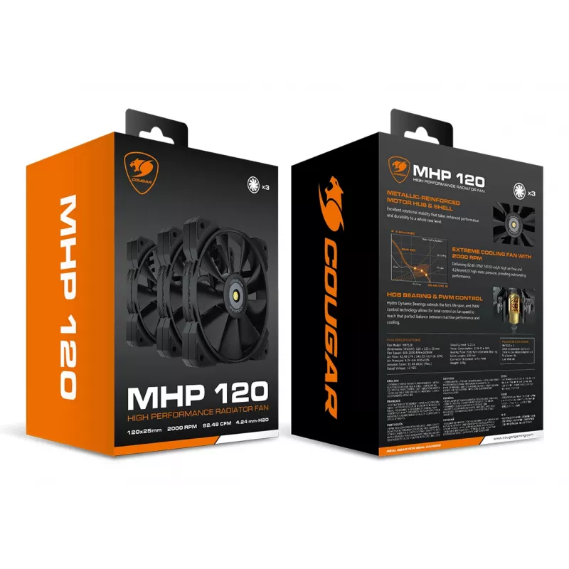 Ventoinha para caixa COUGAR MHP 120, preto, pack de 3