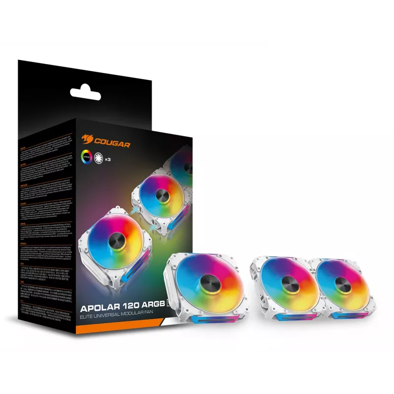 Ventoinha para caixa COUGAR Apolar 120 ARGB, branco (pack de 3), ventoinha, 12 cm, branco