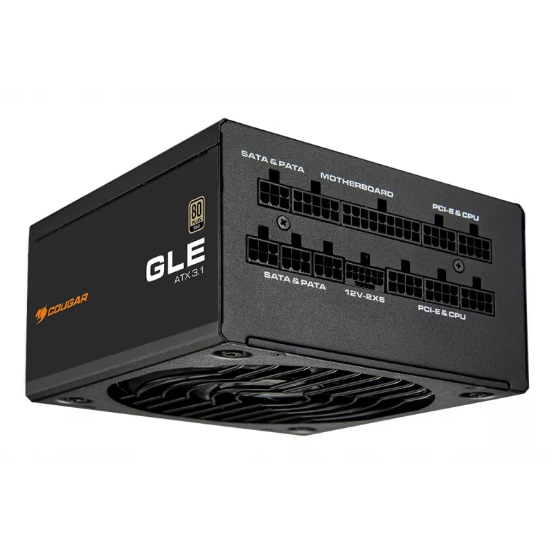 Fonte de alimentação COUGAR GLE 1000W ATX 3.1, 80 PLUS Gold, 100–240 V, 50/60 Hz, ATX de 20+4 pinos, ventoinha de 135 mm, preto
