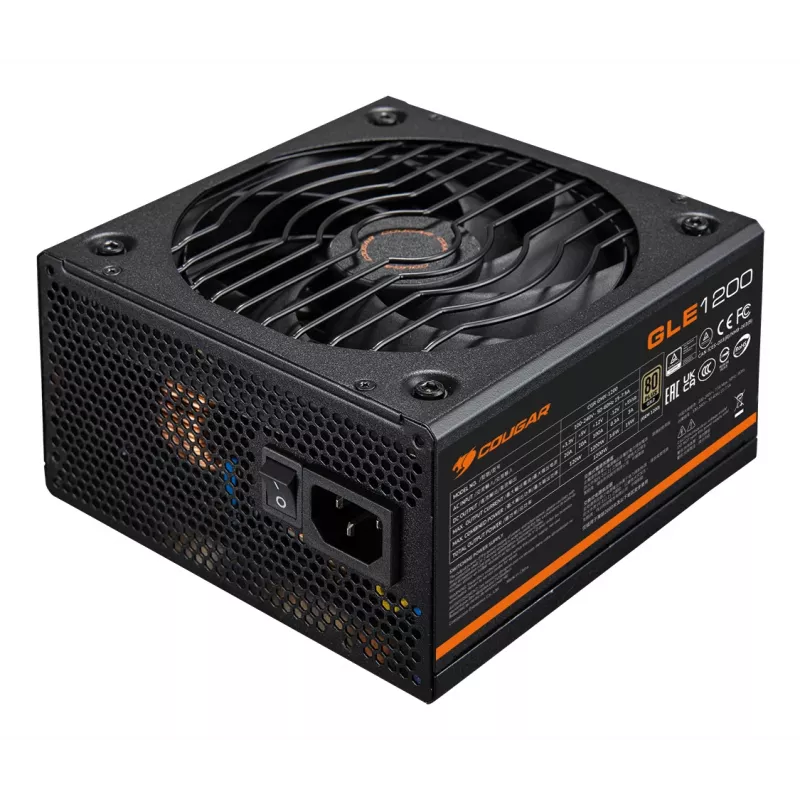 COUGAR GLE 1200 W ATX 3.1 fonte de alimentação, 80 PLUS Gold, 100-240 V, 50/60 Hz, ATX de 20+4 pinos, ventoinha de 135 mm, preta