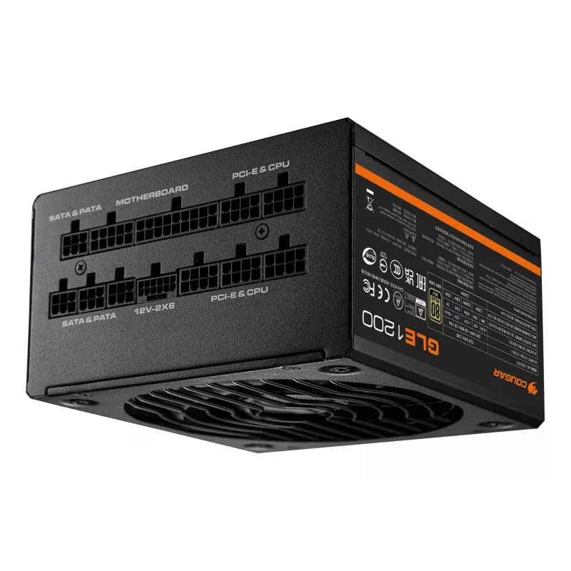 COUGAR GLE 1200 W ATX 3.1 fonte de alimentação, 80 PLUS Gold, 100-240 V, 50/60 Hz, ATX de 20+4 pinos, ventoinha de 135 mm, preta