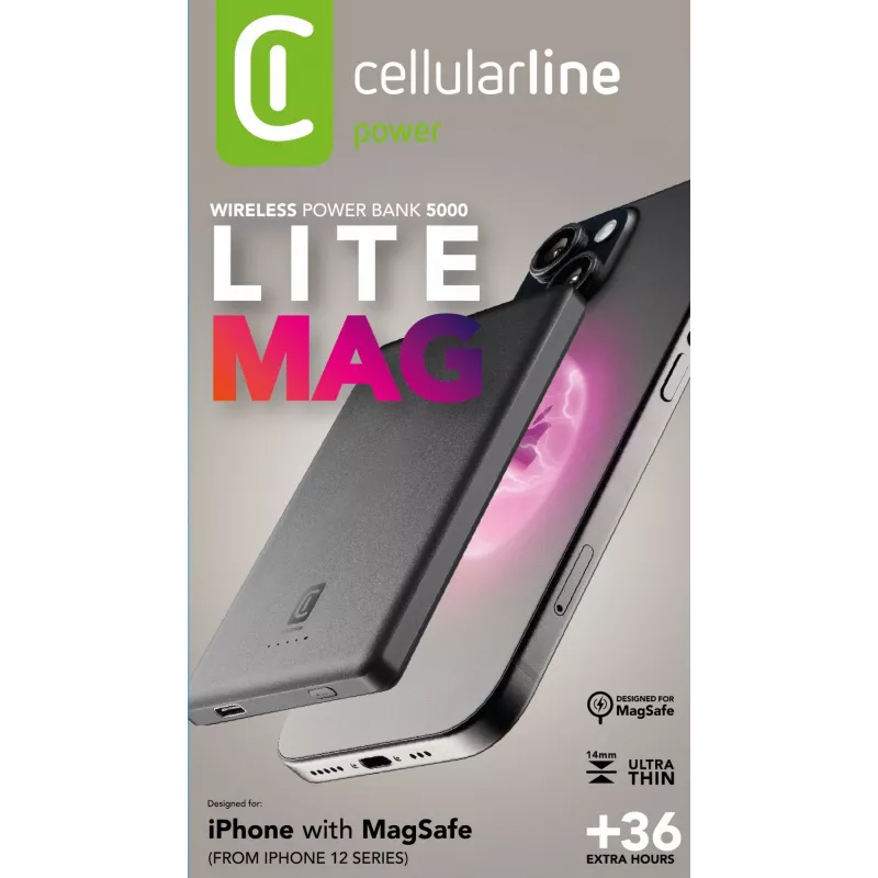 Cellularline Mag Lite 5000 5000mAh Powerbank sem fios compatível com tecnologia MagSafe