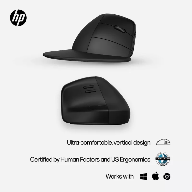 Rato sem fios ergonómico HP 920, destro, design vertical, Bluetooth + USB Type-A, 4000 DPI, preto