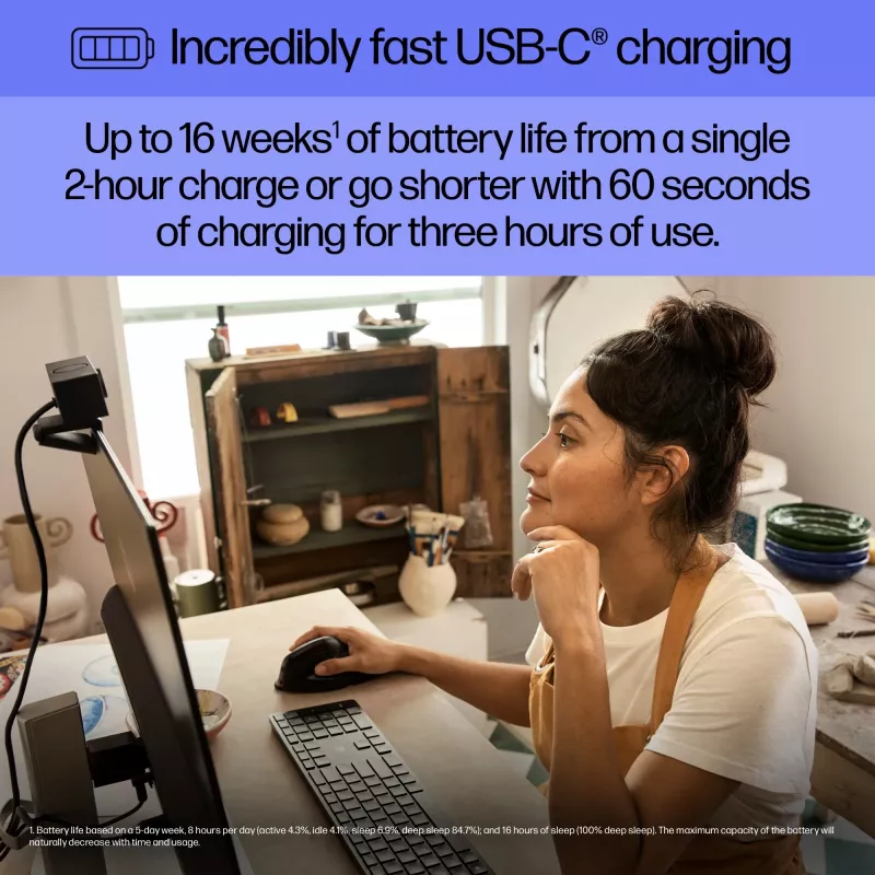 Rato sem fios ergonómico HP 920, destro, design vertical, Bluetooth + USB Type-A, 4000 DPI, preto
