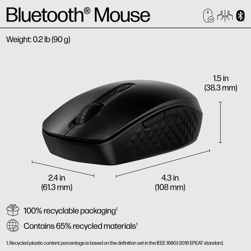 Rato Bluetooth programável HP 420, ambidestro, Bluetooth, 4000 DPI, preto