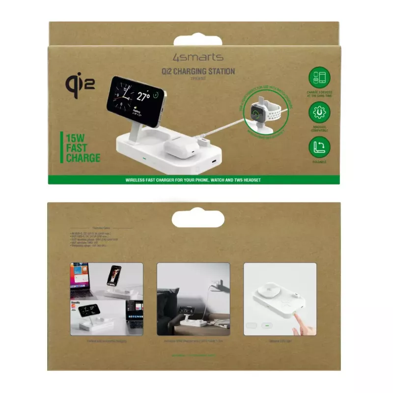 Carregador sem fios 4smarts Qi2 Universal branco carregador rápido interior AC 12V