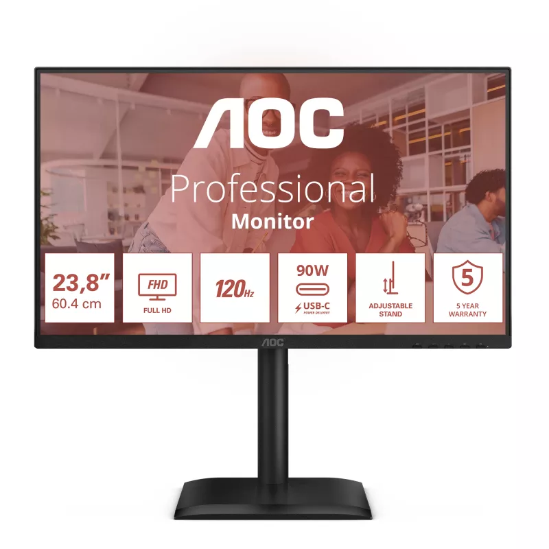 Monitor de computador AOC E4 24E4CV 60,5 cm (23,8 polegadas) 1920 x 1080 píxeis Full HD LED Preto
