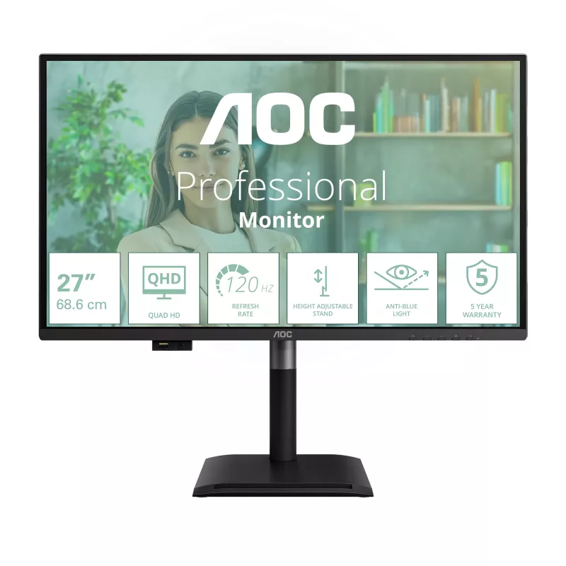 Monitor de computador AOC Q27P4U 68,6 cm (27 polegadas) 2560 x 1440 píxeis Wide Quad HD Preto