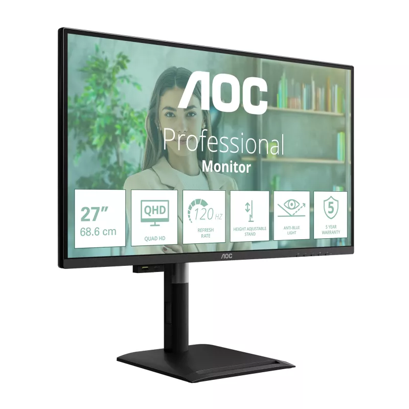 Monitor de computador AOC Q27P4U 68,6 cm (27 polegadas) 2560 x 1440 píxeis Wide Quad HD Preto