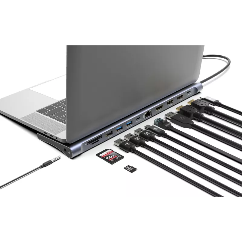 Dock/Hub Manhattan USB-C 10 portas 4K 60Hz Power Delivery