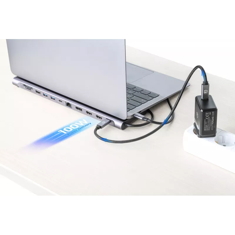 Dock/Hub Manhattan USB-C 10 portas 4K 60Hz Power Delivery